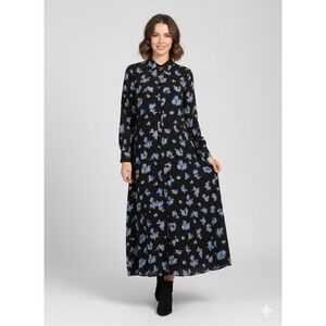 Halogen Floral Long Sleeve Button Down Maxi Shirt Dress M NWOT